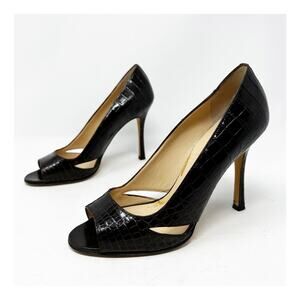 Manolo Blahnik Farinelli Croc Peep Toe Cutout Stiletto Heels Womens Size EU 36